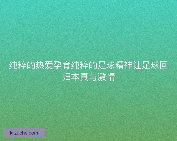 纯粹的热爱孕育纯粹的足球精神让足球回归本真与激情